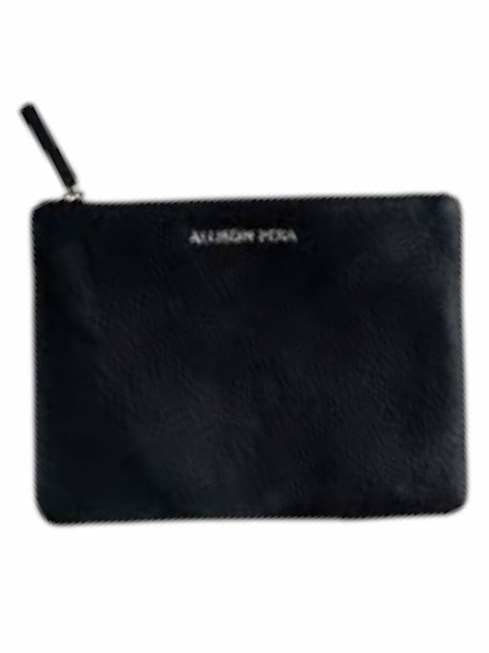 ALLISON PERA Black Pebbled Leather Clutch Zip Pouch Minimalist